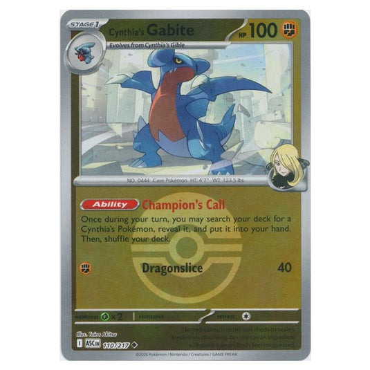 Pokemon - Mega Evolution - Ascended Heroes - Ball & Rocket Reverse Holo - Cynthia's Gabite - 110/217