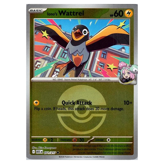 Pokemon - Mega Evolution - Ascended Heroes - Ball & Rocket Reverse Holo - Iono's Wattrel - 071/217