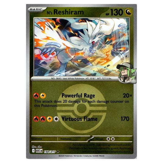 Pokemon - Mega Evolution - Ascended Heroes - Ball & Rocket Reverse Holo - N's Reshiram - 154/217