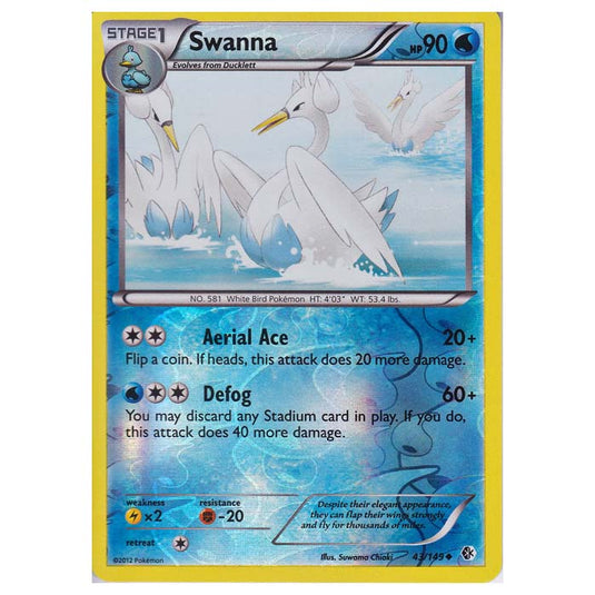 Pokemon - Black & White - Boundaries Crossed (Reverse Holo) - Swanna 43/149