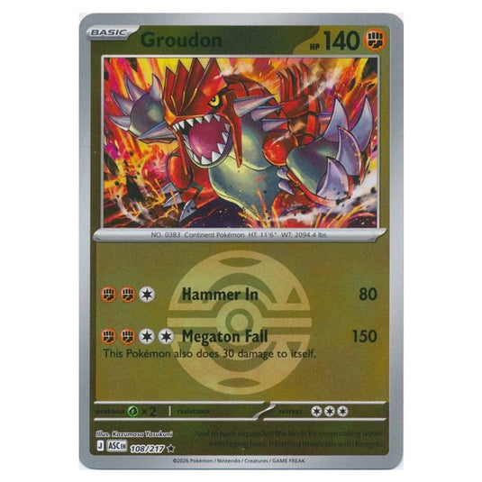 Pokemon - Mega Evolution - Ascended Heroes - Ball & Rocket Reverse Holo - Groudon - 108/217