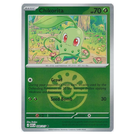 Pokemon - Mega Evolution - Ascended Heroes - Ball & Rocket Reverse Holo - Chikorita - 008/217
