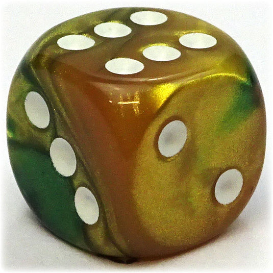 Chessex - Gemini 12mm D6 - Gold-Green w/White