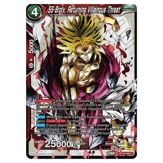 Dragon Ball Super - Fighter's Ambition - SS Broly, Returning Villainous Threat - BT19-029