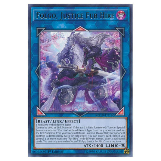 Yu-Gi-Oh! - 2019 Gold Sarcophagus Tin Mega Pack - Folgo, Justice Fur Hire (Rare) MP19-EN190