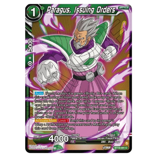 Dragon Ball Super - Fighter's Ambition - Paragus, Issuing Orders - BT19-091