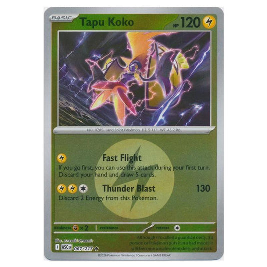 Pokemon - Mega Evolution - Ascended Heroes - Energy Reverse Holo - Tapu Koko - 067/217
