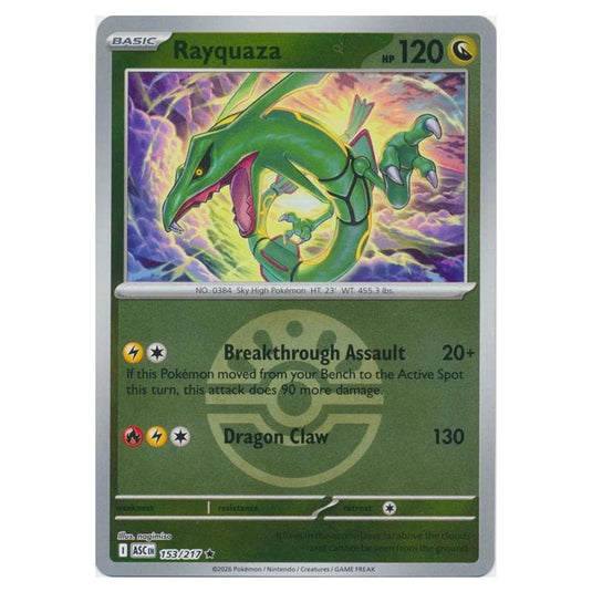 Pokemon - Mega Evolution - Ascended Heroes - Ball & Rocket Reverse Holo - Rayquaza - 153/217