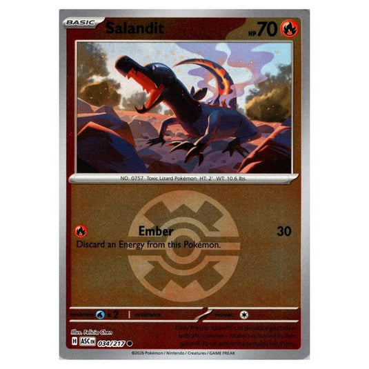 Pokemon - Mega Evolution - Ascended Heroes - Ball & Rocket Reverse Holo - Salandit - 034/217