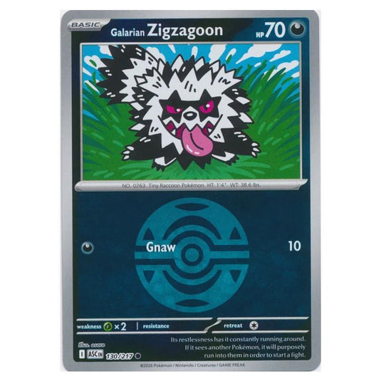 Pokemon - Mega Evolution - Ascended Heroes - Ball & Rocket Reverse Holo - Galarian Zigzagoon - 130/217