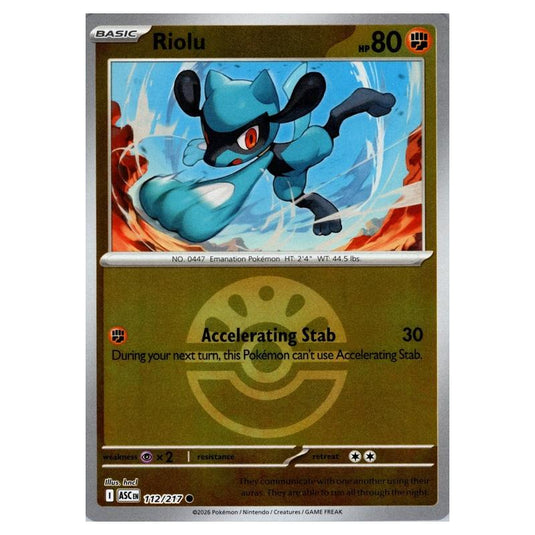 Pokemon - Mega Evolution - Ascended Heroes - Ball & Rocket Reverse Holo - Riolu - 112/217