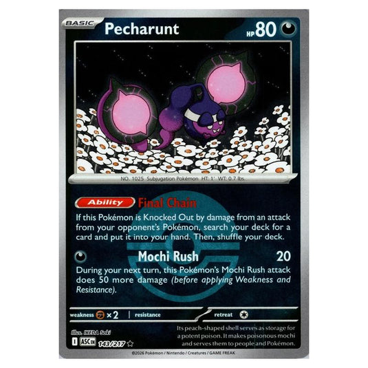 Pokemon - Mega Evolution - Ascended Heroes - Ball & Rocket Reverse Holo - Pecharunt - 143/217