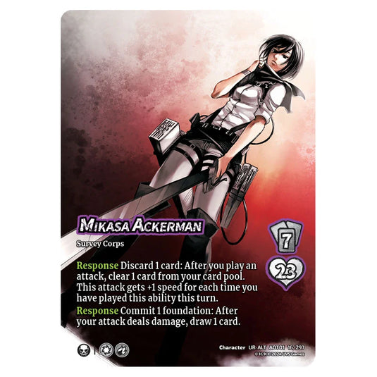 Mikasa Ackerman (Alternate Art) card from the Attack on Titan set Battle For Humanity CH-UR-ALT 01 016/297