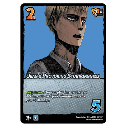 Jean's Provoking Stubbornness card from the Attack on Titan set Battle For Humanity UC 01 053/297