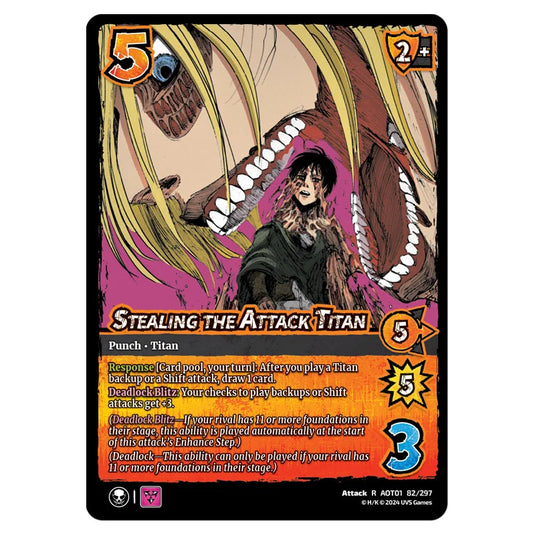 Stealing the Attack Titan card from the Attack on Titan set Battle For Humanity R 01 082/297