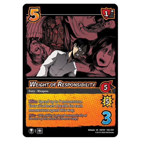 Weight of Responsibility card from the Attack on Titan set Battle For Humanity UC 01 130/297