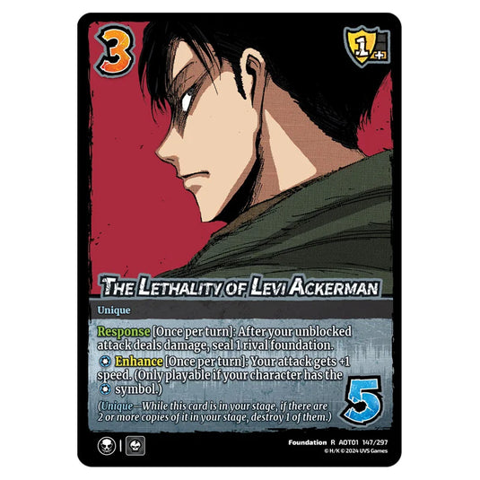 The Lethality of Levi Ackerman card from the Attack on Titan set Battle For Humanity R 01 147/297