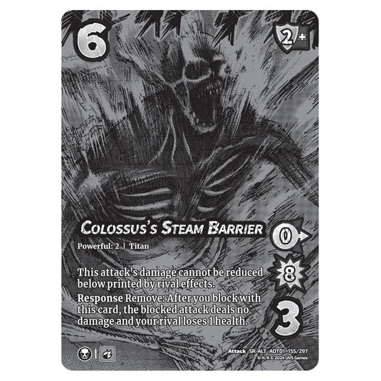 Colossus's Steam Barrier (Alternate Art) card from the Attack on Titan set Battle For Humanity SR-ALT 01 155/297