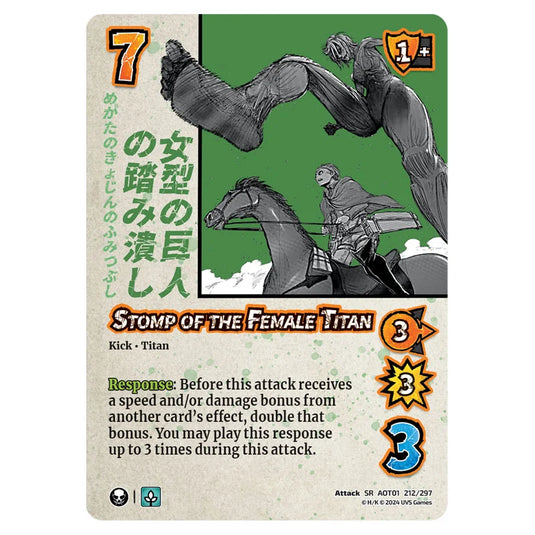 Stomp of the Female Titan card from the Attack on Titan set Battle For Humanity SR 01 212/297