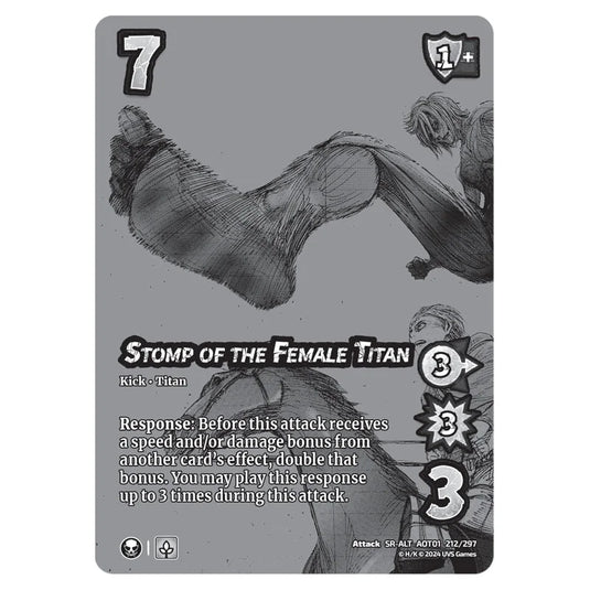 Stomp of the Female Titan (Alternate Art) card from the Attack on Titan set Battle For Humanity SR-ALT 01 212/297