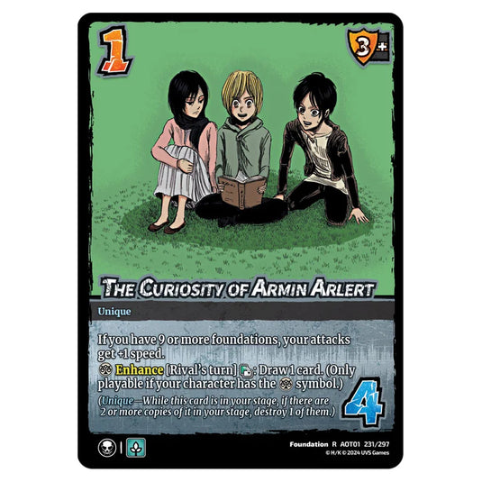 The Curiosity of Armin Arlert card from the Attack on Titan set Battle For Humanity R 01 231/297