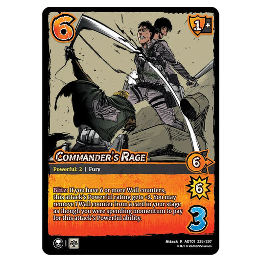 Commander's Rage card from the Attack on Titan set Battle For Humanity R 01 239/297