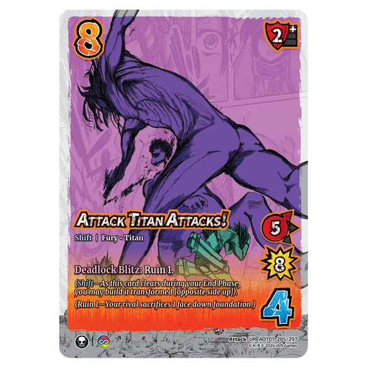 Attack Titan Attacks! // The Attack Titan card from the Attack on Titan set Battle For Humanity UR 01 285/297