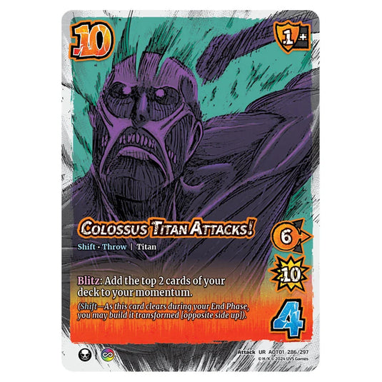 Colossus Titan Attacks! // The Colossus Titan card from the Attack on Titan set Battle For Humanity UR 01 286/297