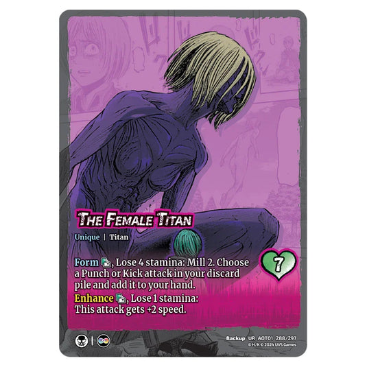 Female Titan Attacks! // The Female Titan card from the Attack on Titan set Battle For Humanity UR 01 288/297