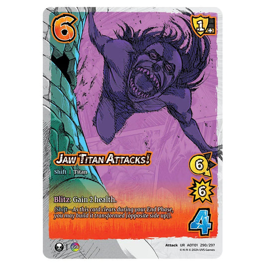 Jaw Titan Attacks! // The Jaw Titan card from the Attack on Titan set Battle For Humanity UR 01 290/297