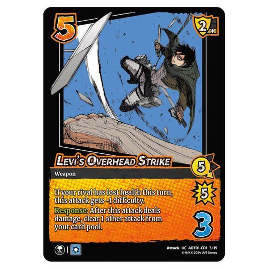 Levi's Overhead Strike card from the Attack on Titan set Battle For Humanity UC 01 029/297