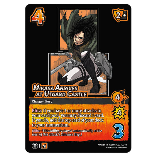 Mikasa Arrives at Utgard Castle card from the Attack on Titan set Battle For Humanity R 01 166/297