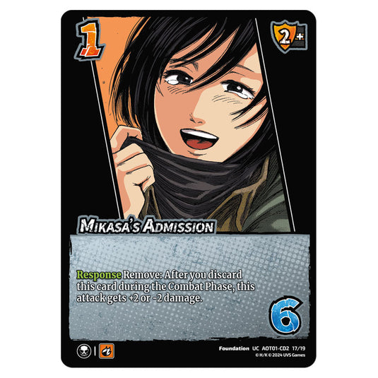 Mikasa's Admission card from the Attack on Titan set Battle For Humanity UC 01 181/297