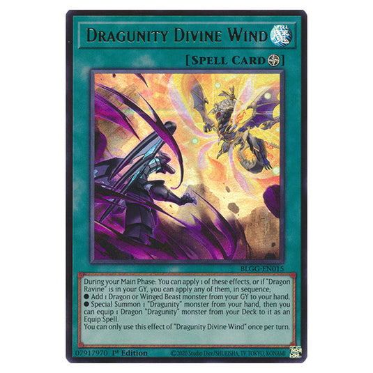 Dragunity Divine Wind BLGG-EN015 card from the Yu-Gi-Oh! set Battles of Legend: Glorious Gallery