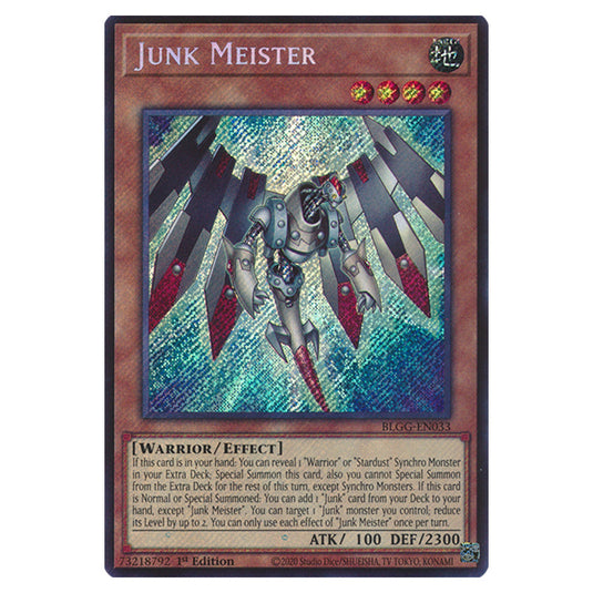 Junk Meister BLGG-EN033 card from the Yu-Gi-Oh! set Battles of Legend: Glorious Gallery