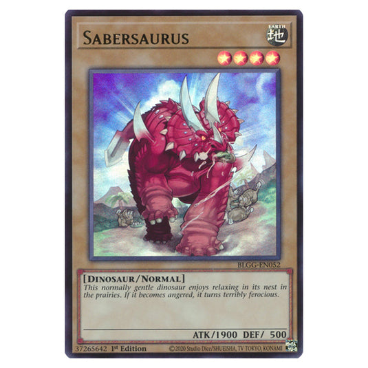 Sabersaurus BLGG-EN052 card from the Yu-Gi-Oh! set Battles of Legend: Glorious Gallery
