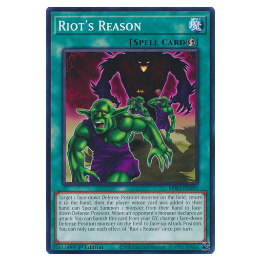 Riot's Reason BPRO-EN069 card from the Yu-Gi-Oh! set Burst Protocol