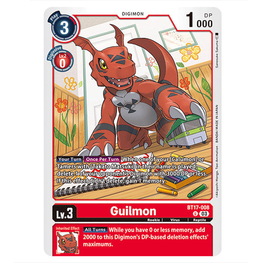 Guilmon BT17-008 card from the Digimon set Secret Crisis