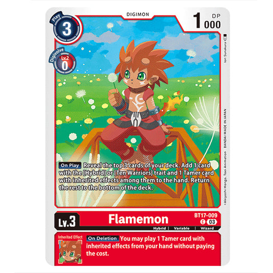 Flamemon BT17-009 card from the Digimon set Secret Crisis