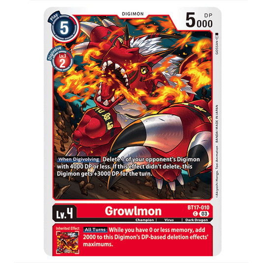 Growlmon BT17-010 card from the Digimon set Secret Crisis