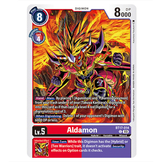 Aldamon BT17-014 card from the Digimon set Secret Crisis