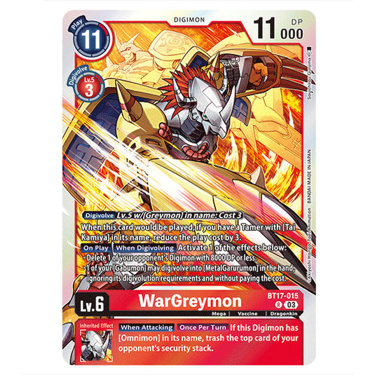 WarGreymon BT17-015 card from the Digimon set Secret Crisis