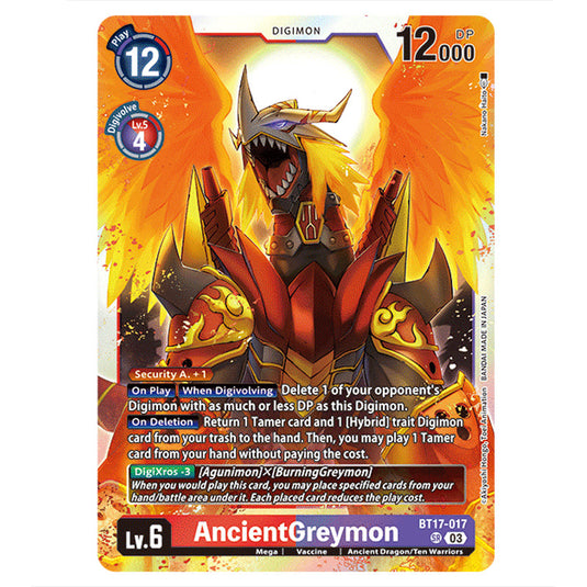 AncientGreymon BT17-017a card from the Digimon set Secret Crisis