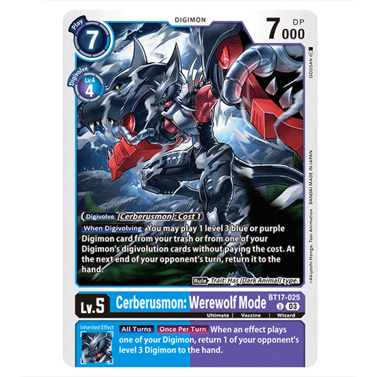 Cerberusmon: Werewolf Mode BT17-025 card from the Digimon set Secret Crisis