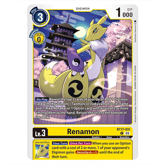 Renamon BT17-031 card from the Digimon set Secret Crisis