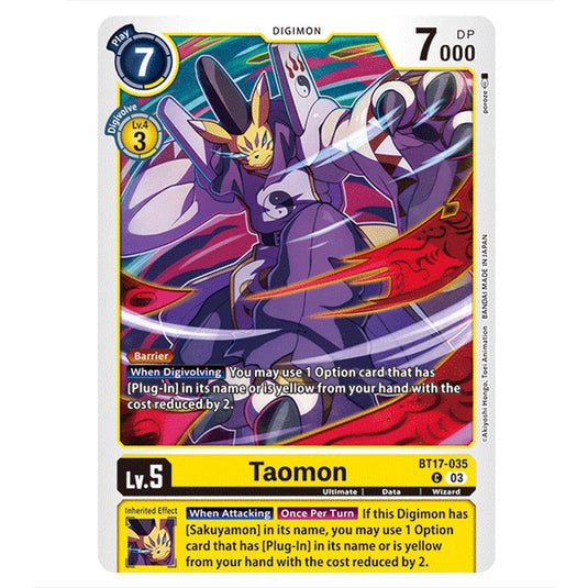 Taomon BT17-035 card from the Digimon set Secret Crisis