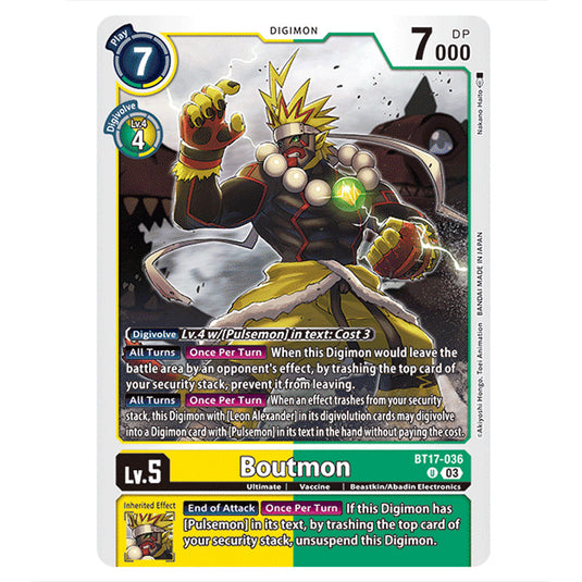 Boutmon BT17-036 card from the Digimon set Secret Crisis