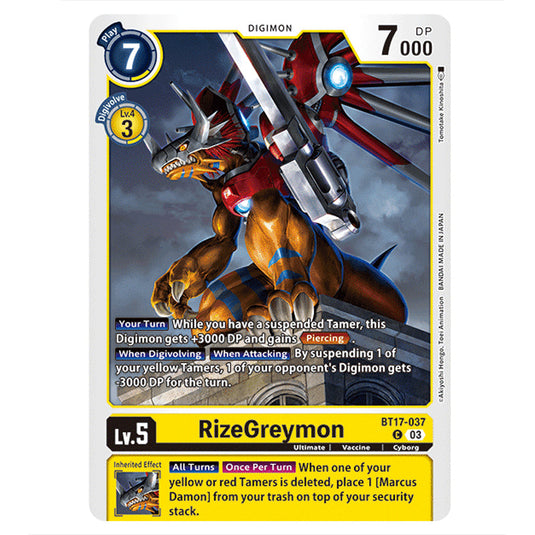 RizeGreymon BT17-037 card from the Digimon set Secret Crisis