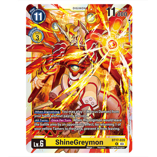 ShineGreymon BT17-039 card from the Digimon set Secret Crisis