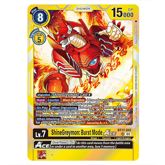 ShineGreymon: Burst Mode BT17-041a card from the Digimon set Secret Crisis